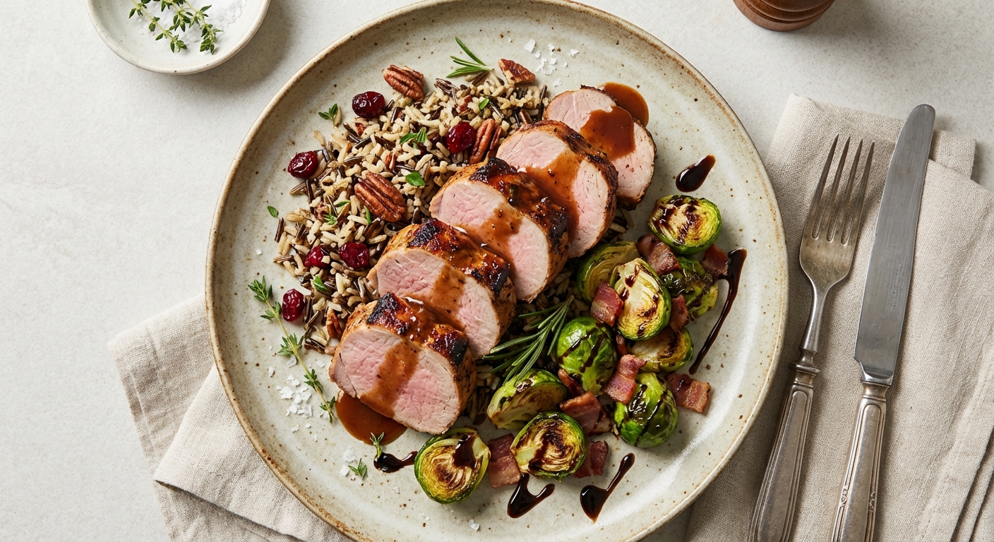 Roasted Pork Tenderloin with Brussels Sprouts & Wild Rice