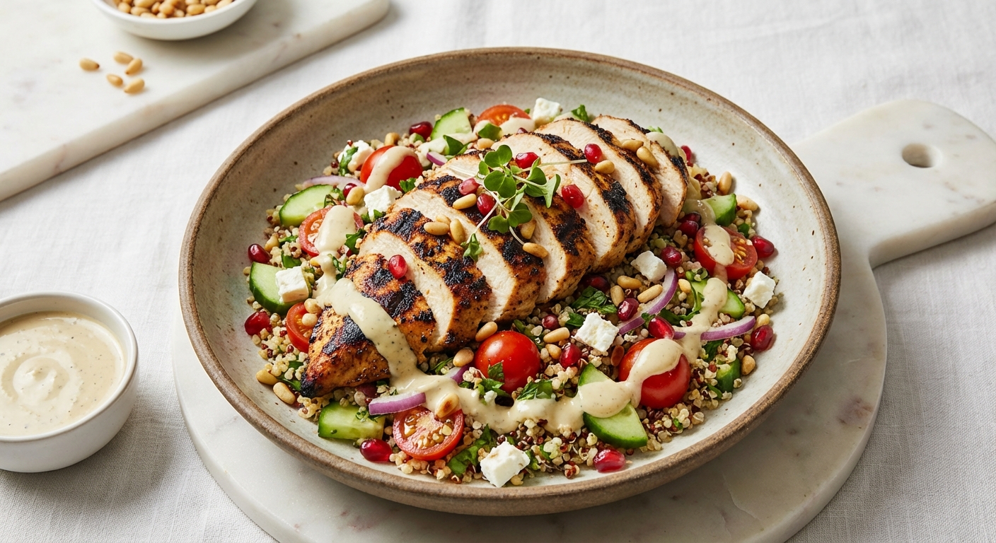 Grilled Chicken & Quinoa Salad with Lemon-Tahini Dressing