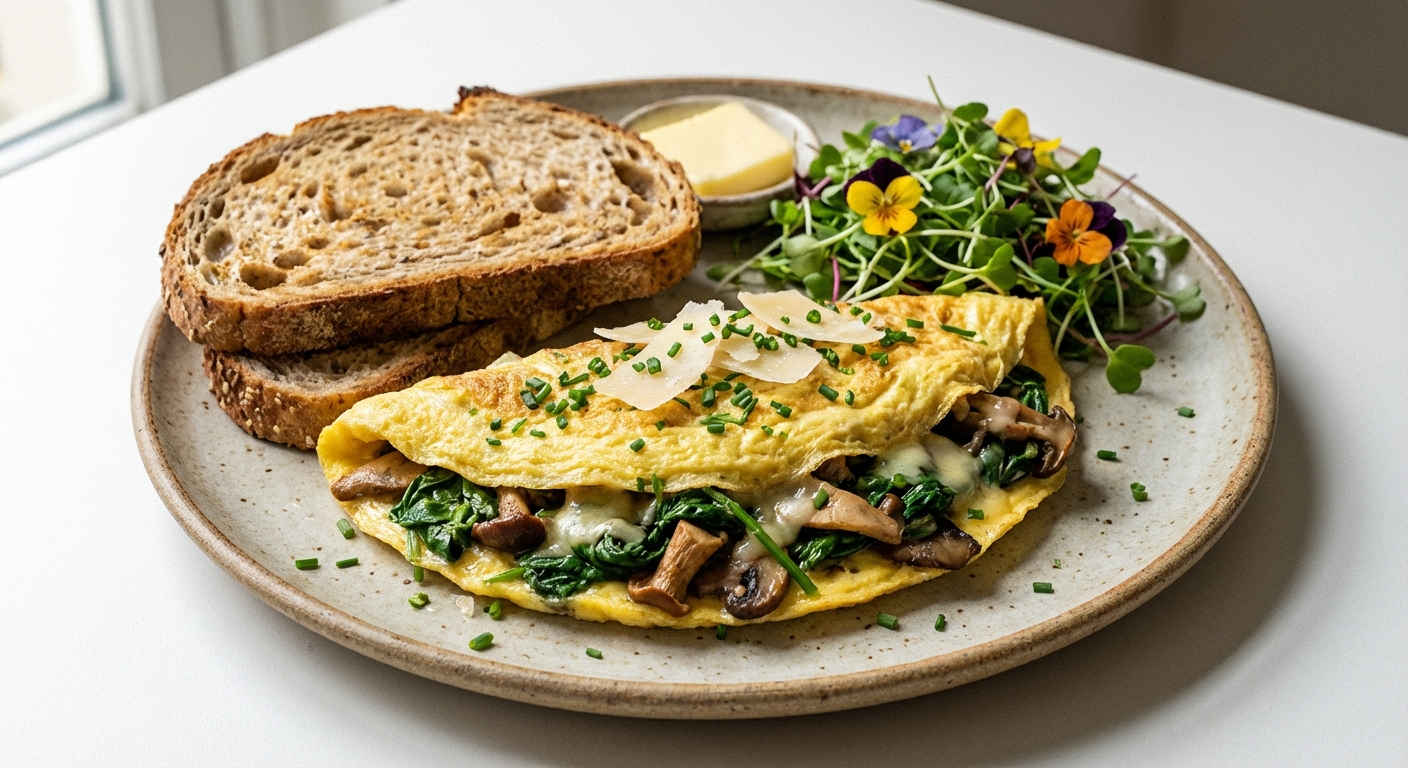 Spinach & Mushroom Omelette with Whole-Grain Toast