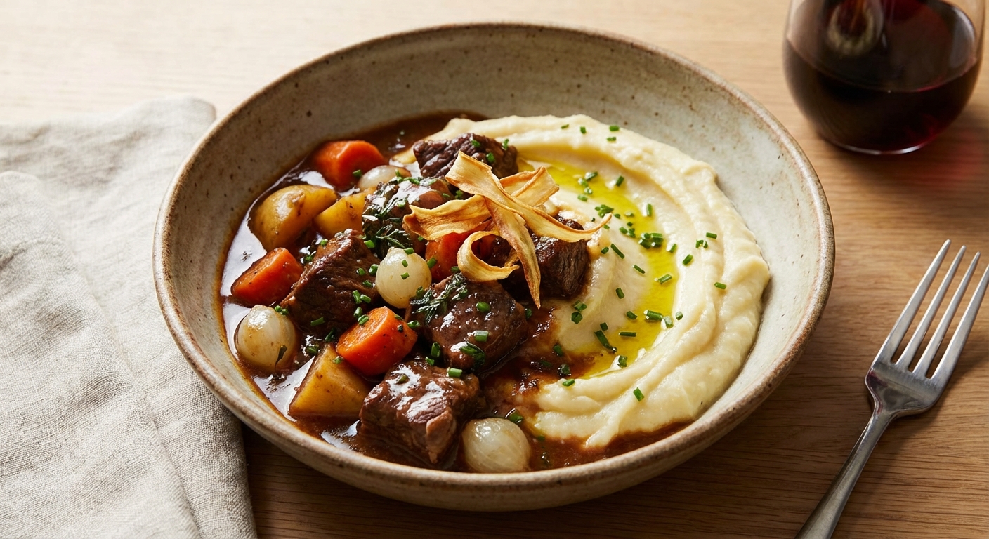 Beef & Vegetable Stew with Parsnip Mash