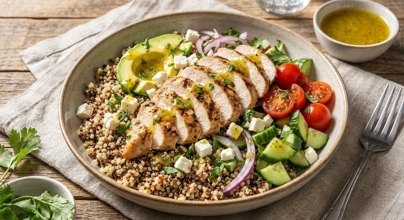 Grilled Chicken & Quinoa Salad with Avocado & Feta