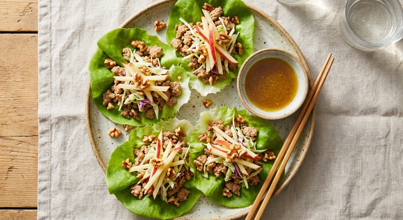Paleo Turkey Lettuce Wraps with Crisp Apple Slaw & Toasted Walnuts