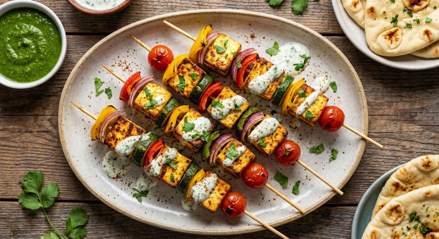 Paneer and Vegetable Skewers