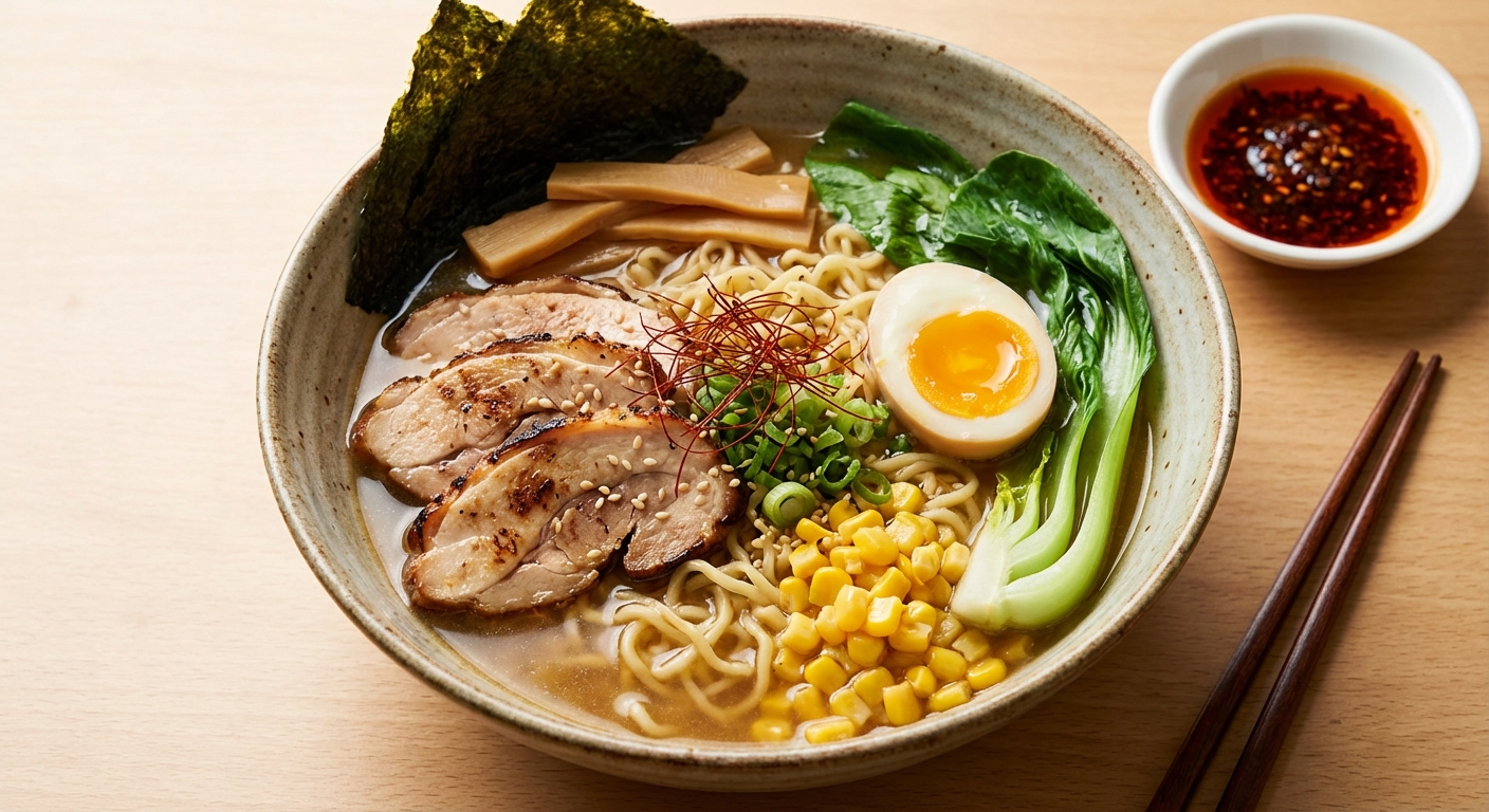 Chicken Ramen Bowl with Veggies & Soft-Boiled Egg