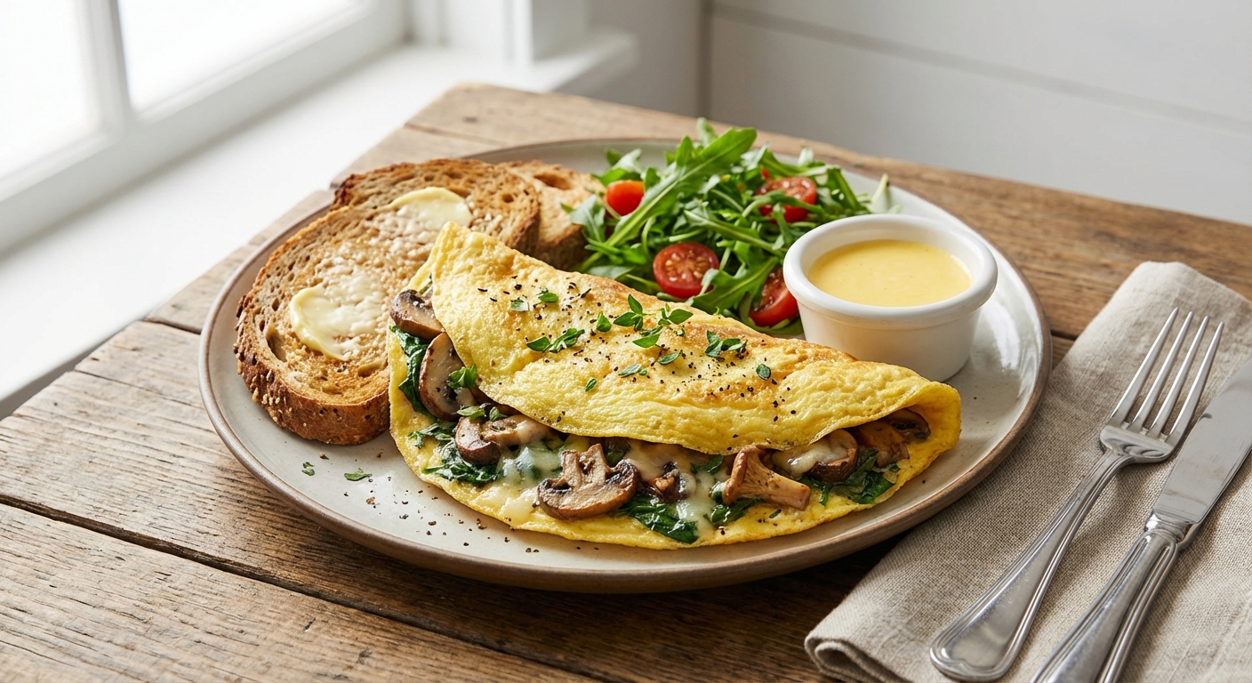 Spinach & Mushroom Omelette with Whole-Grain Toast