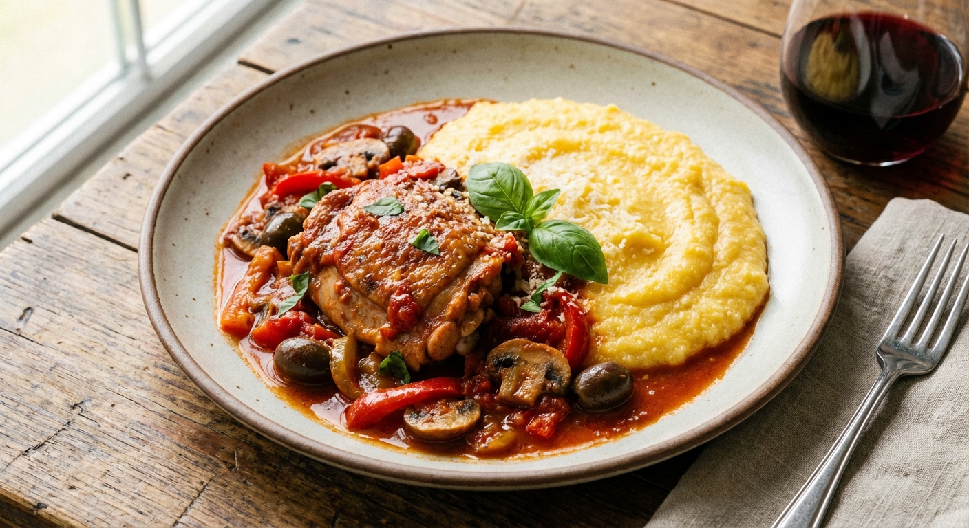 Chicken Cacciatore with Creamy Polenta