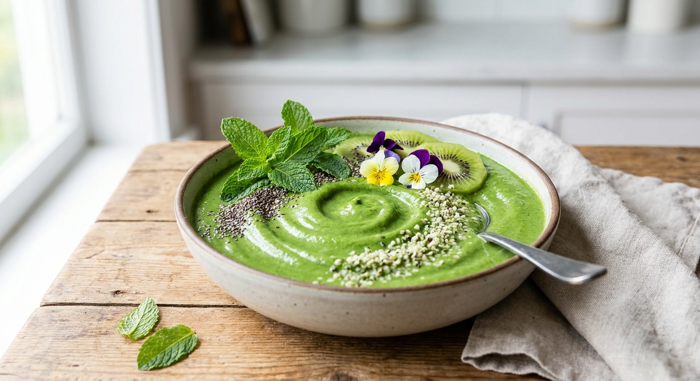 Silken Tofu & Spinach Green Smoothie with Fresh Mint