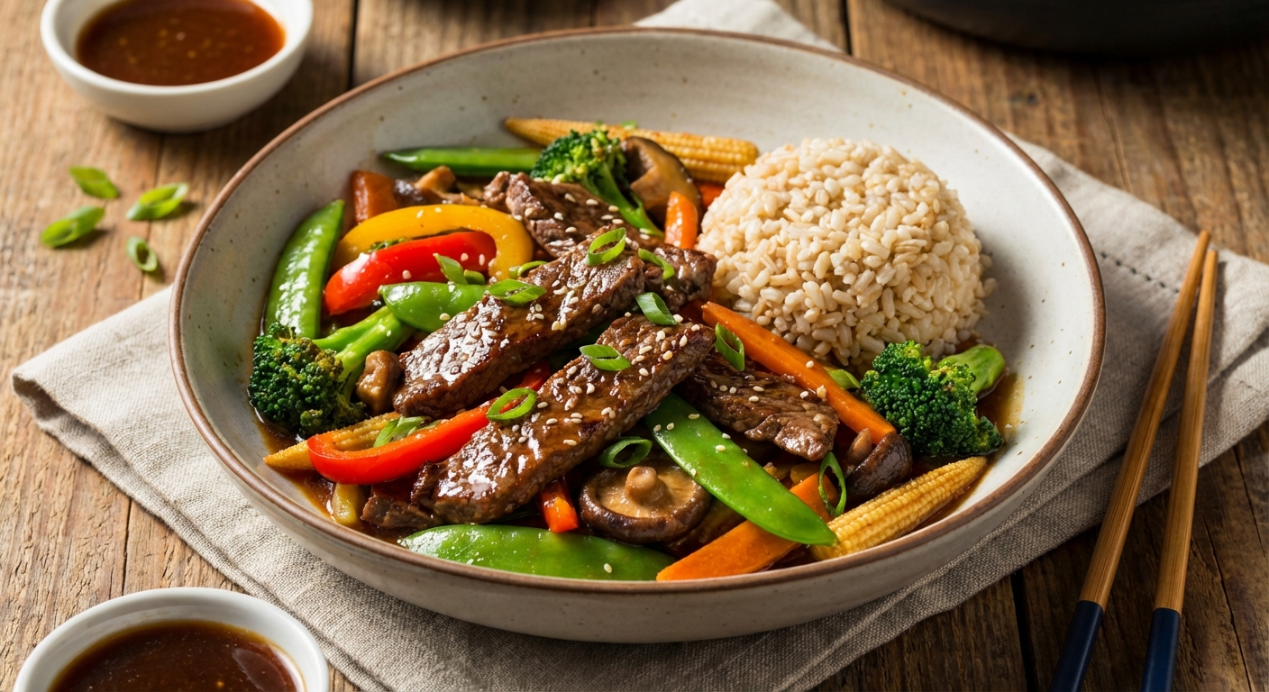 Beef & Vegetable Stir-Fry with Brown Rice