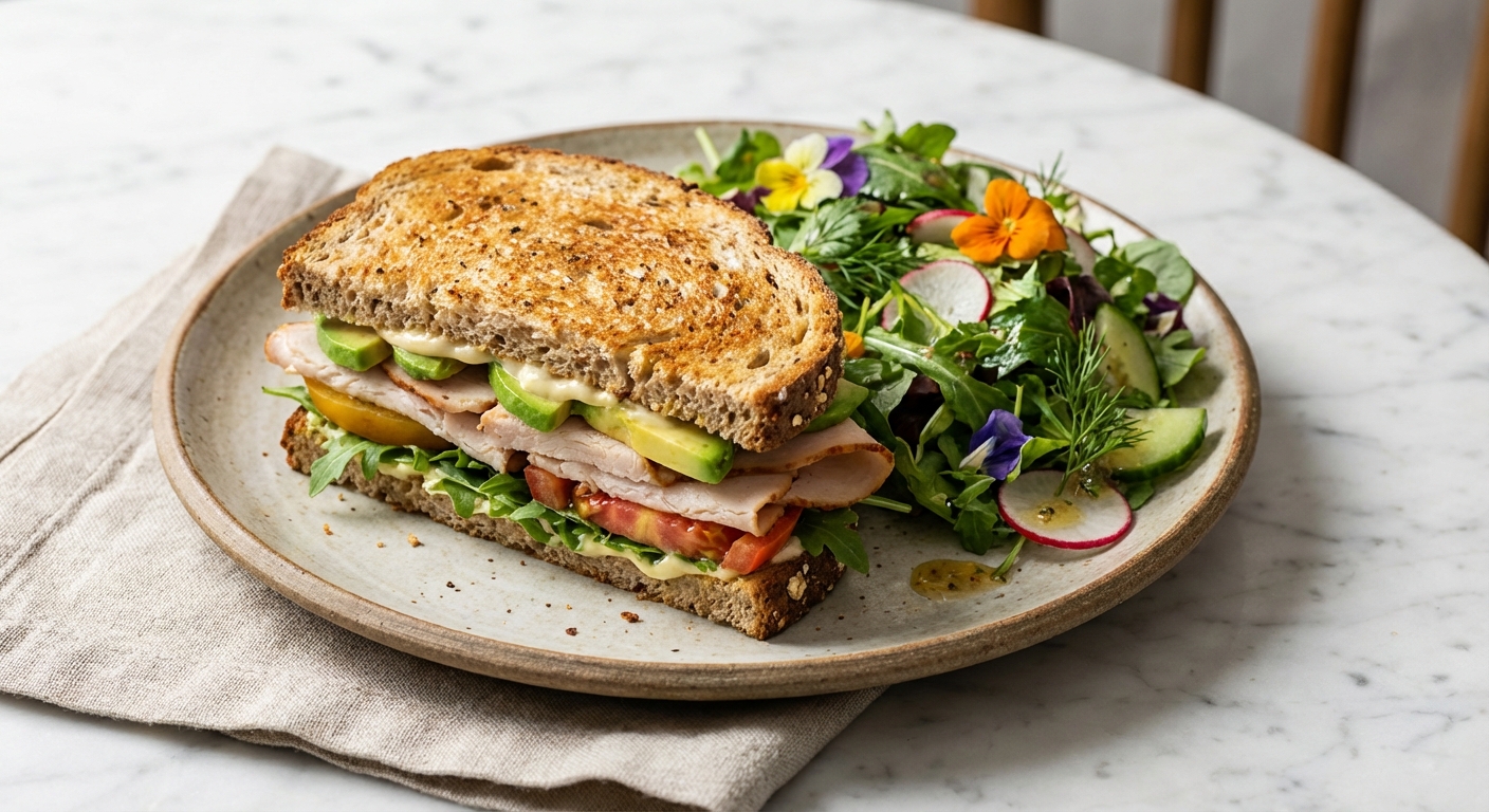 Turkey & Avocado Whole-Grain Sandwich with Side Salad
