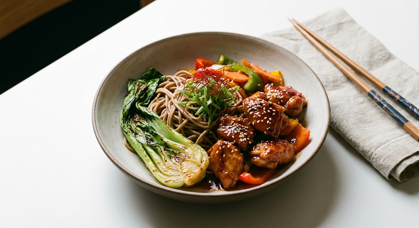 Gochujang Chicken & Soba Noodle Stir-Fry with Baby Bok Choy