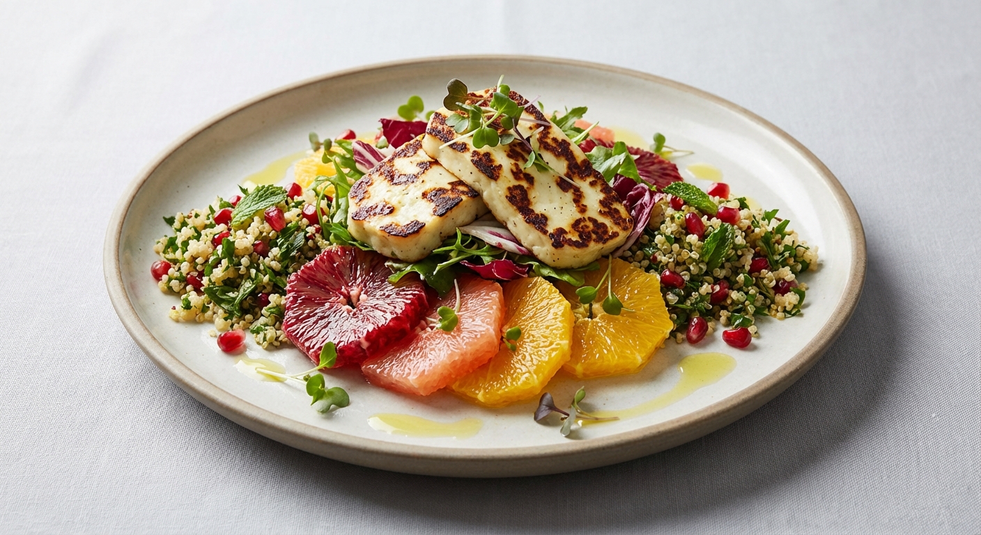 Grilled Halloumi & Winter Citrus Salad with Quinoa Tabbouleh
