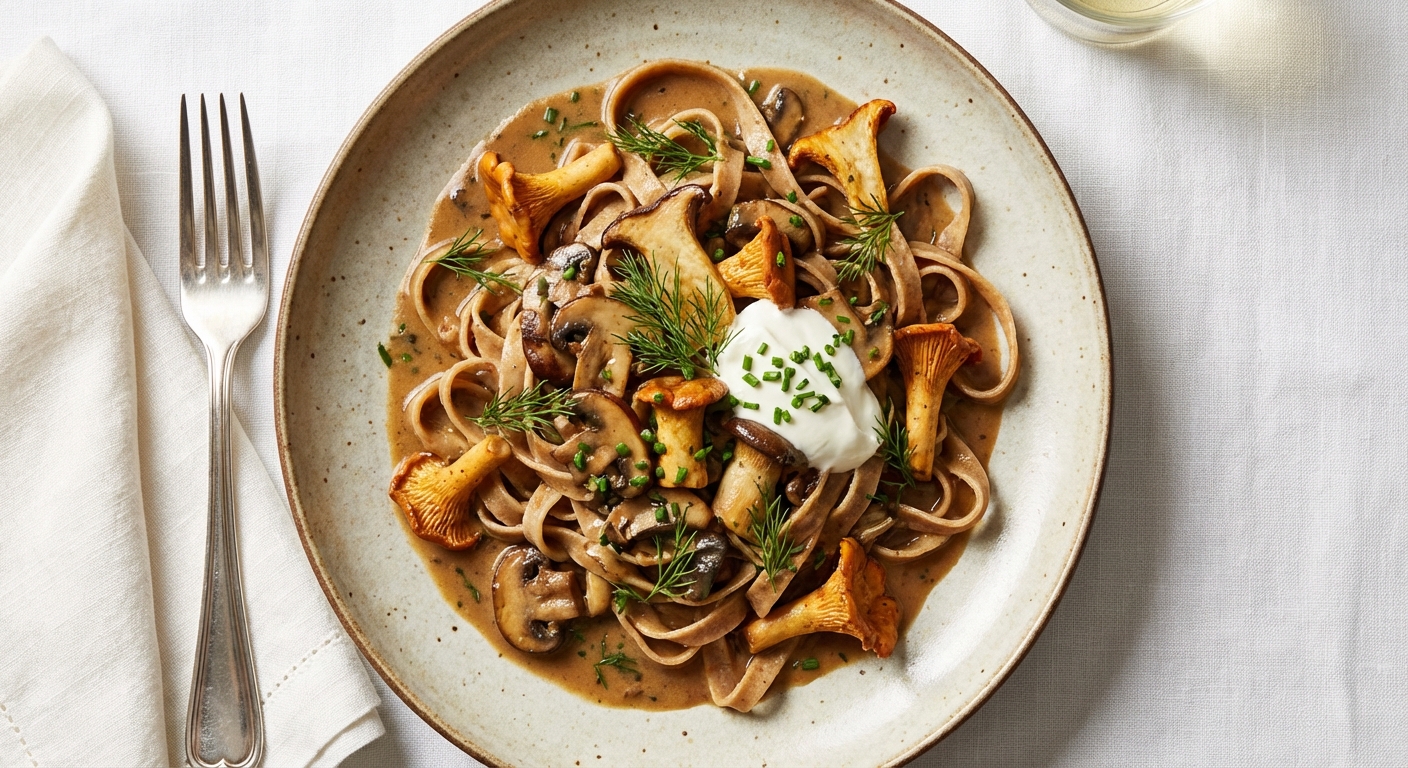 Mushroom Stroganoff with Whole-Wheat Pasta