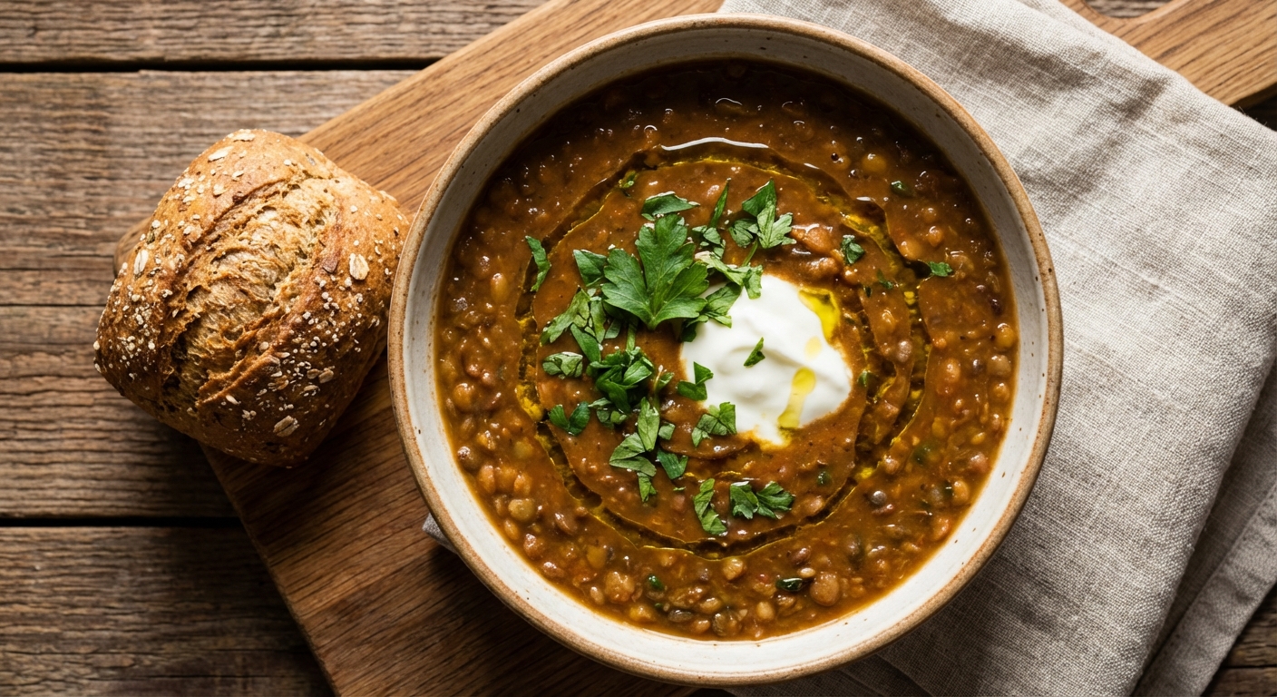 Hearty Lentil Soup with Whole-grain Roll