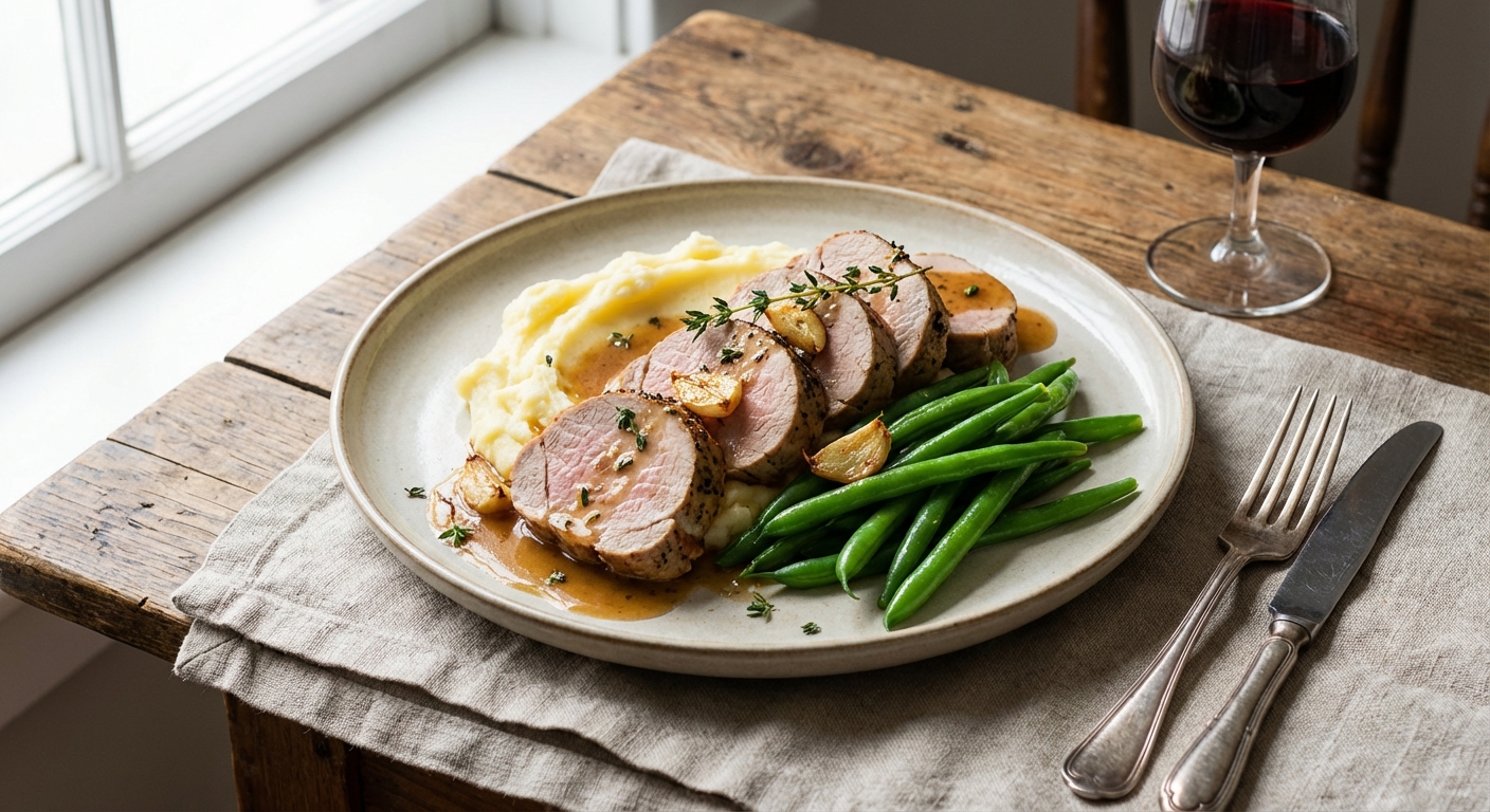 Roast Pork Tenderloin with Mashed Potatoes & Green Beans