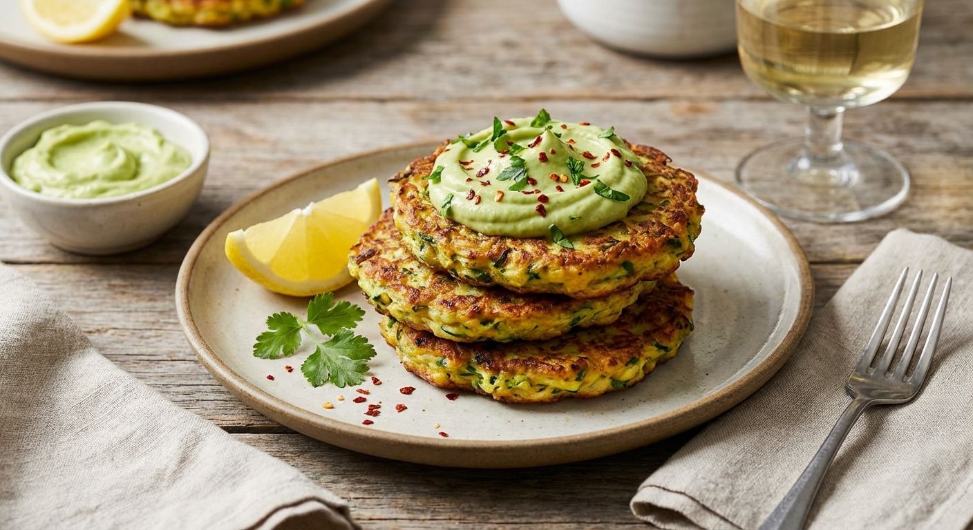 Zucchini Fritters with Avocado Dip
