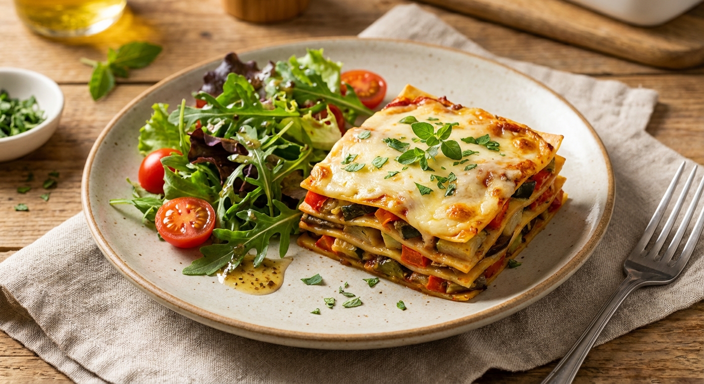 Vegetable Lasagna with Mixed Greens Side