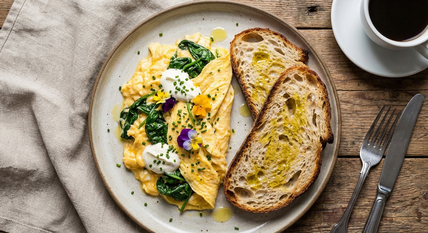 Scrambled Eggs with Spinach and Toast