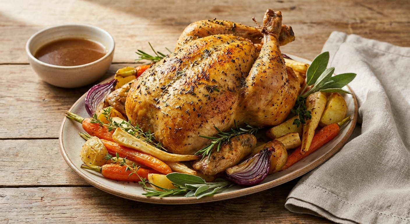 Roast Chicken with Root Vegetables (American, Paleo)