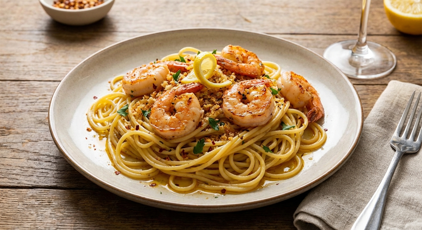 Spaghetti Aglio e Olio with Shrimp