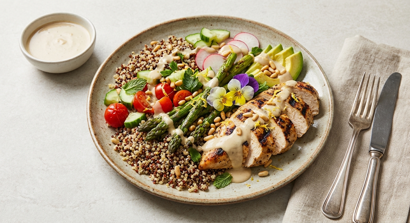 Grilled Chicken & Quinoa Salad with Lemon-Tahini Dressing