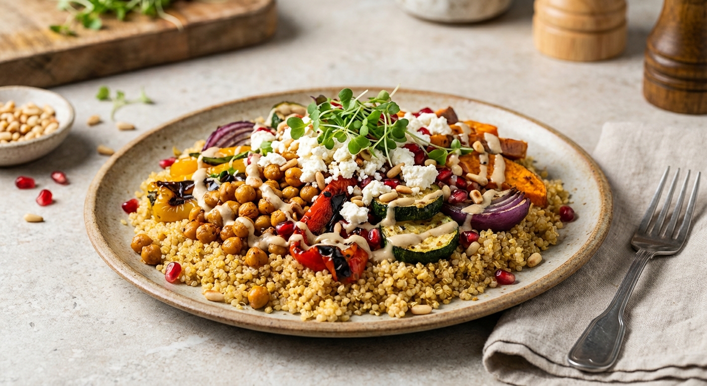 Quinoa & Chickpea Salad with Roasted Vegetables and Feta