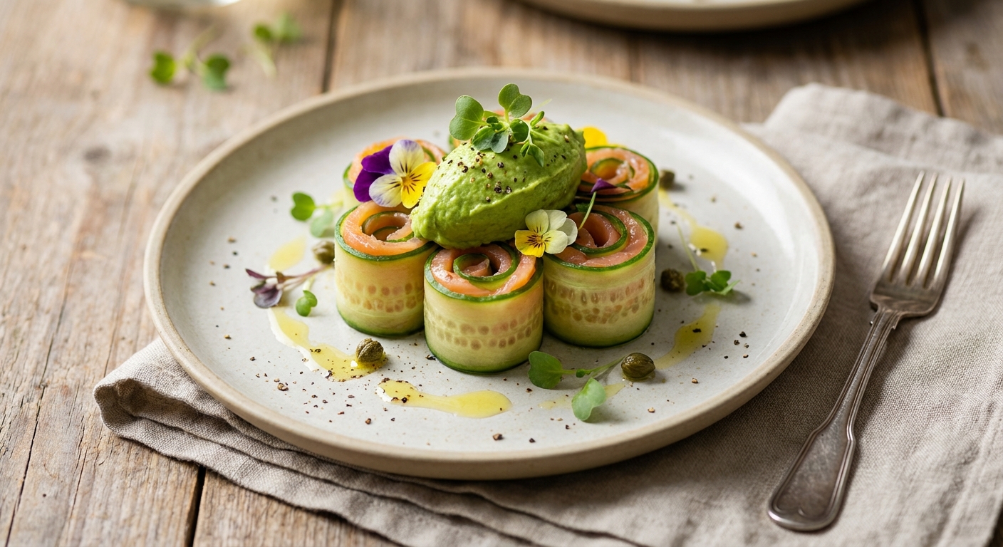 Smoked Salmon Cucumber Rolls with Whipped Avocado
