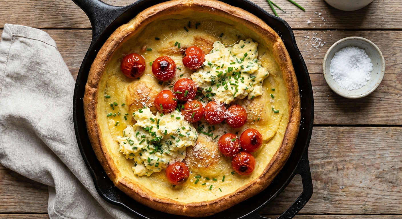 Skillet Tomato Dutch Baby with Creamy Herb Scrambled Eggs