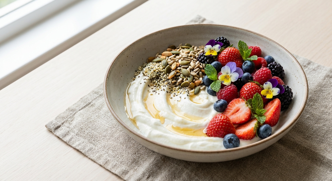 Coconut Yogurt Bowl with Mixed Berries & Toasted Seeds