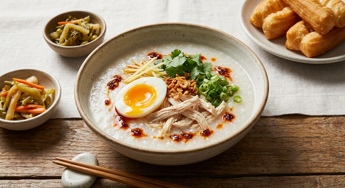 Savory Chicken Congee with Soft-Boiled Eggs