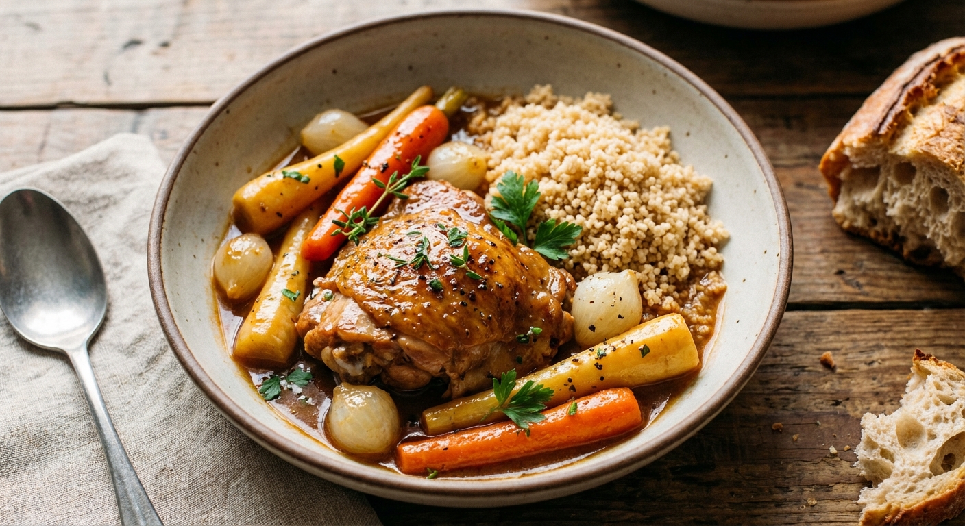 Chicken Thigh Stew with Root Vegetables & Whole-Wheat Couscous