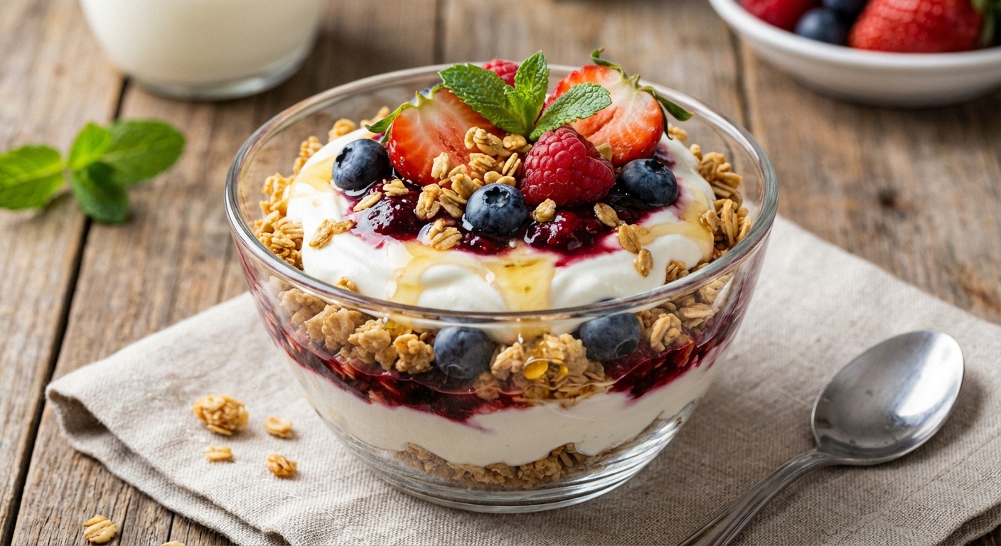 Greek Yogurt Parfait with Granola & Berries