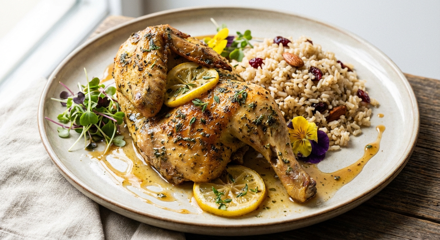 Lemon Herb Roasted Chicken with Brown Rice Pilaf