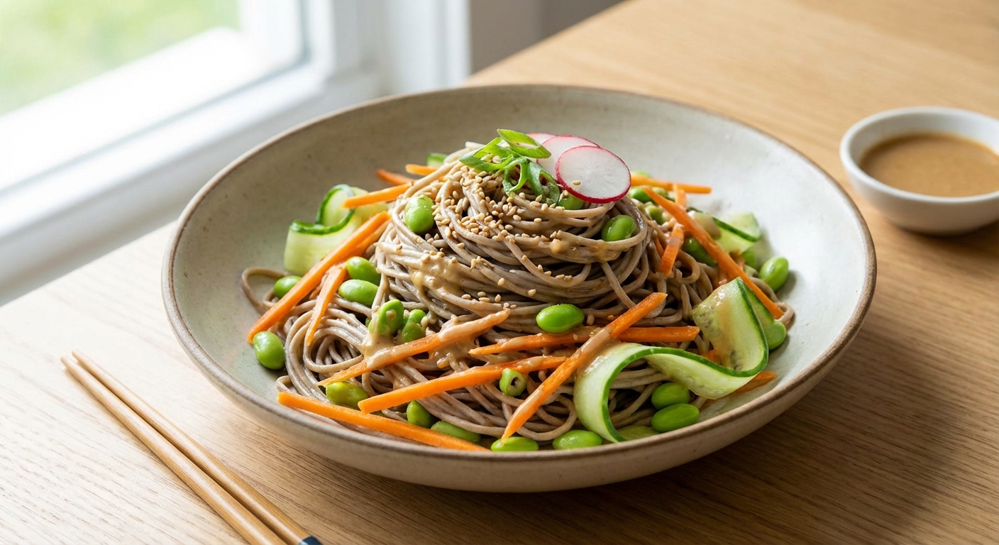 Chilled Sesame-Ginger Soba Salad with Edamame & Carrot