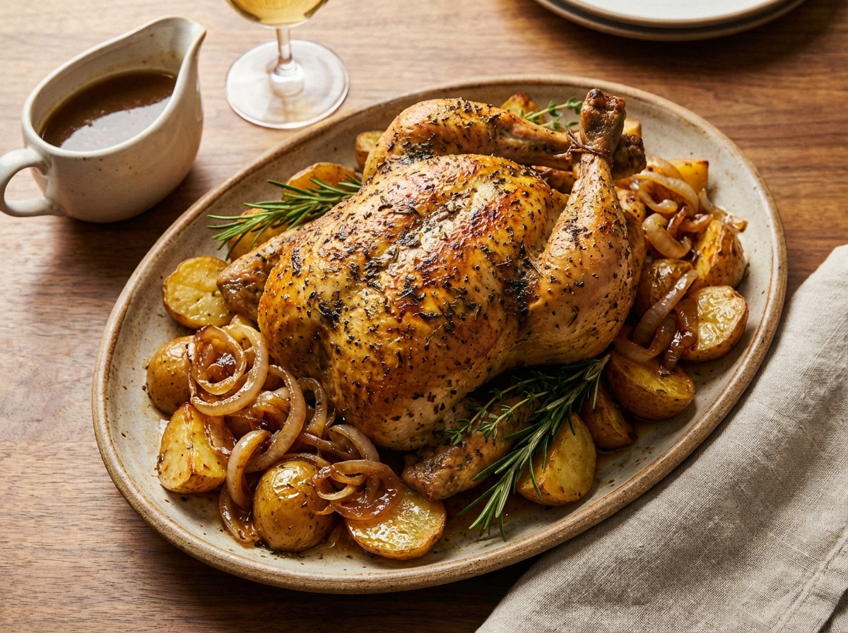 Roasted Chicken with Onion and Potatoes