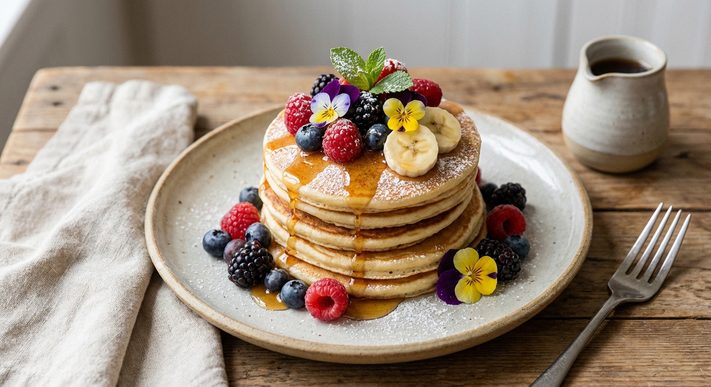 Fruit Pancakes with Maple Syrup