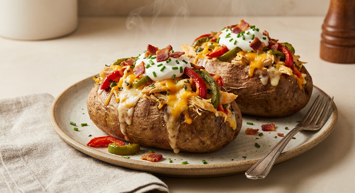 Cheesy Chicken and Pepper Baked Potatoes