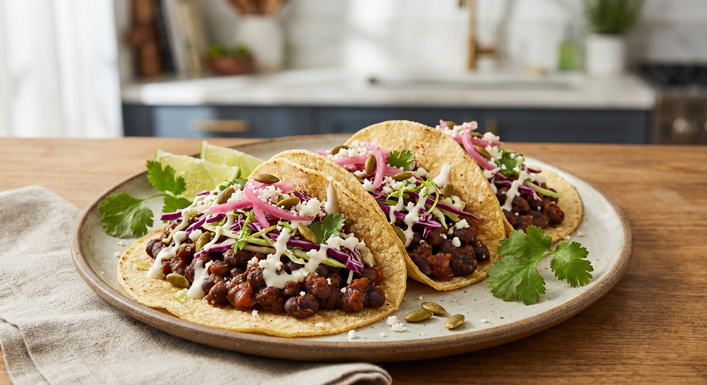 Spicy Black Bean Tacos with Lime-Cilantro Cabbage Slaw