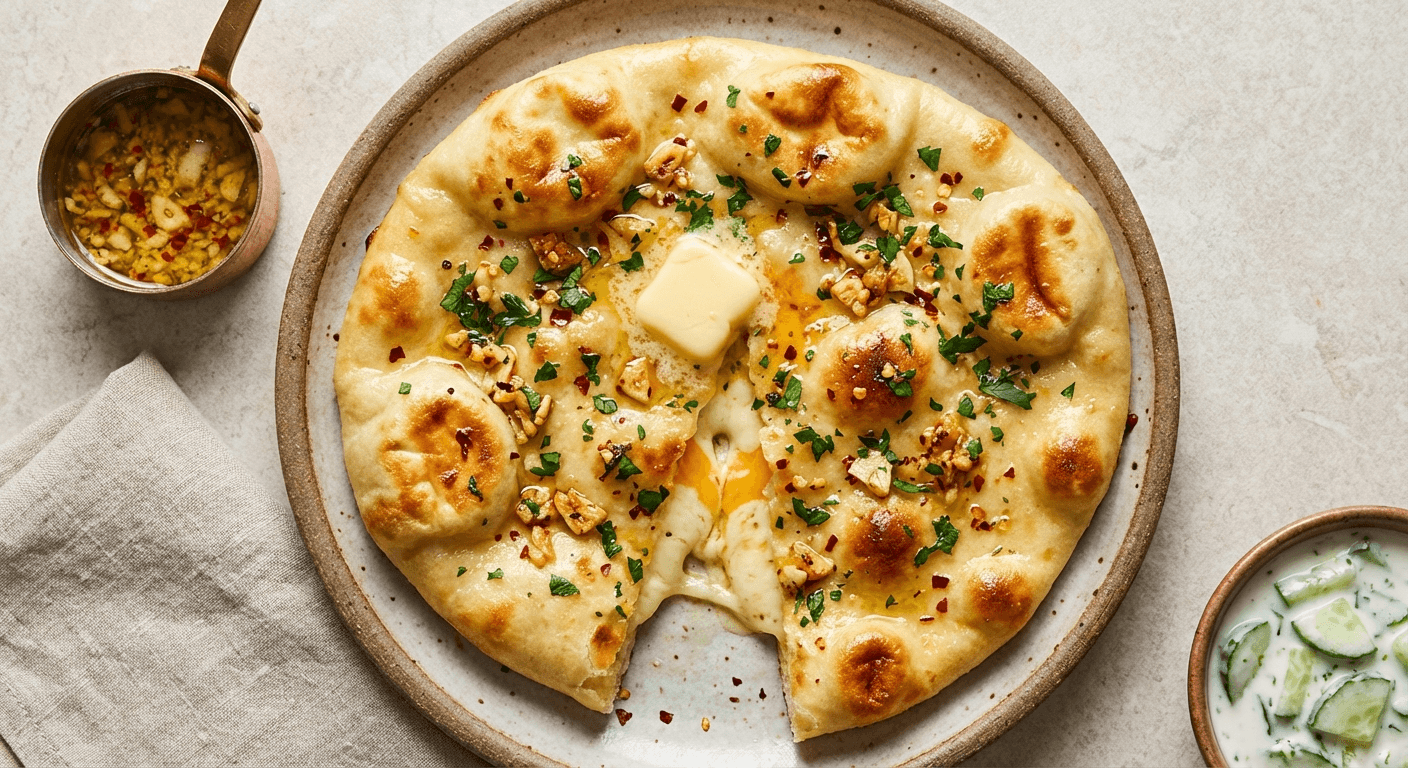 Cheese-Stuffed Garlic Naan