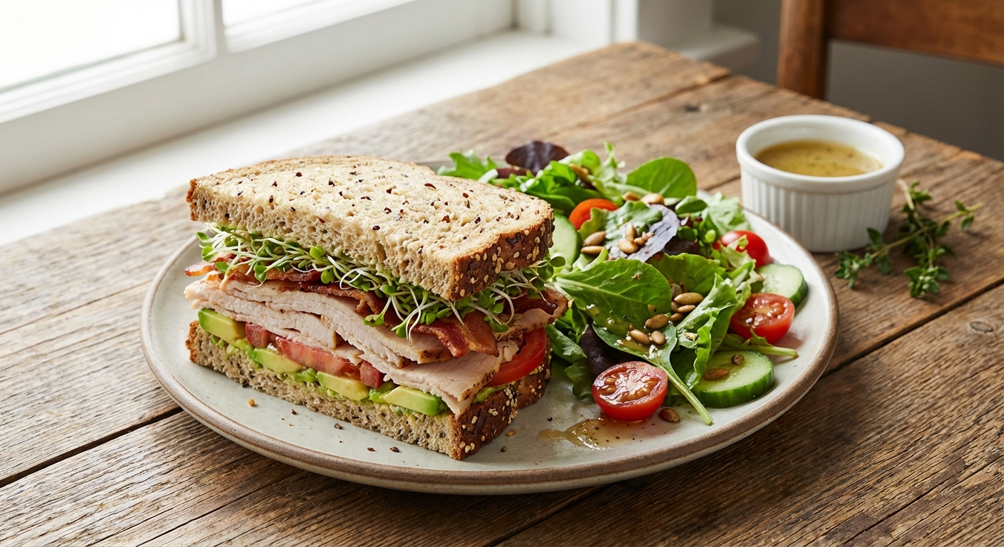 Turkey & Avocado Whole-Grain Sandwich with Side Salad