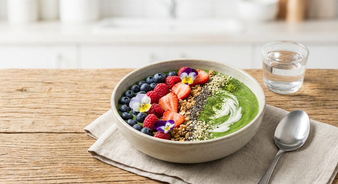 Green Smoothie Bowl with Spinach, Berries, and Protein
