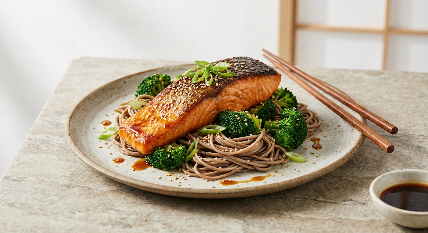 Teriyaki Salmon with Soba Noodles & Sesame Broccoli