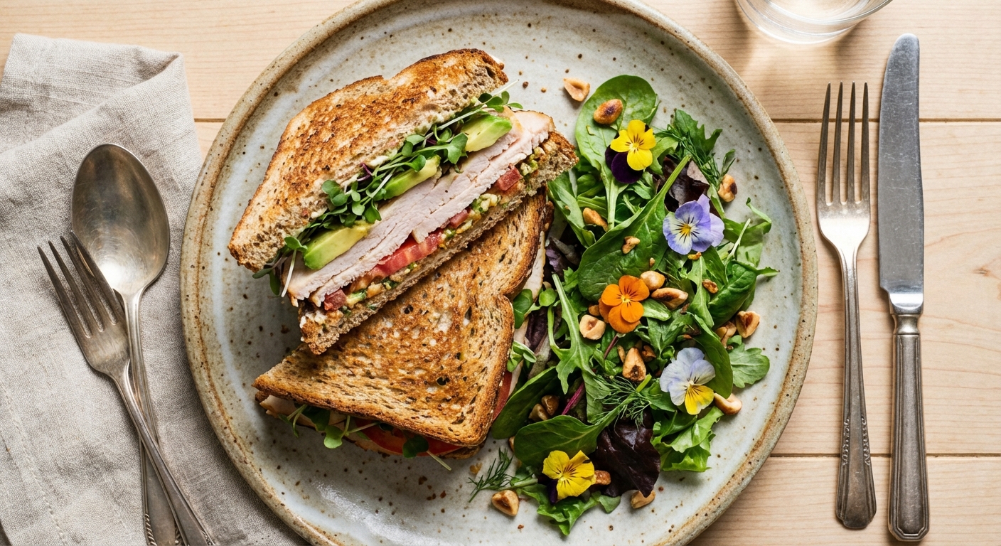 Turkey & Avocado Whole-Grain Sandwich with Side Salad