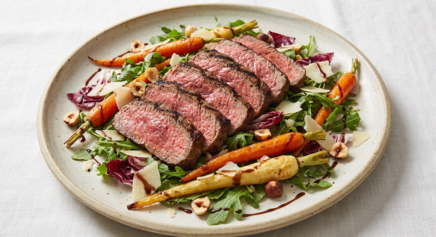 Grilled Top Sirloin Steak Salad with Roasted Carrots & Parsnips