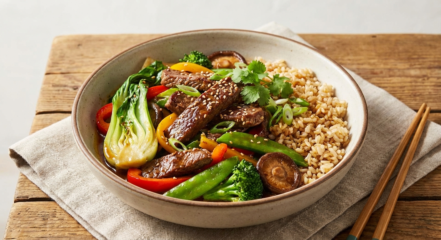 Beef & Vegetable Stir-Fry with Brown Rice