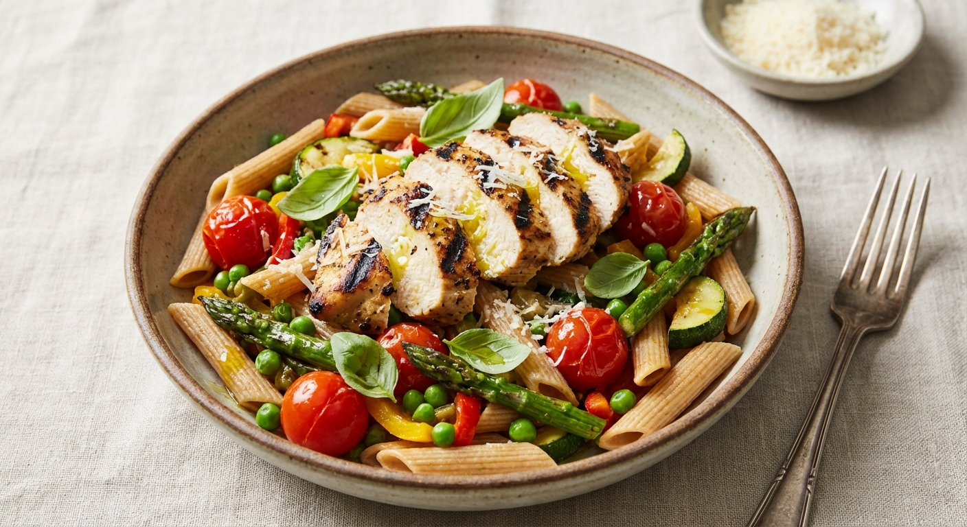 Whole-Wheat Penne Primavera with Grilled Chicken