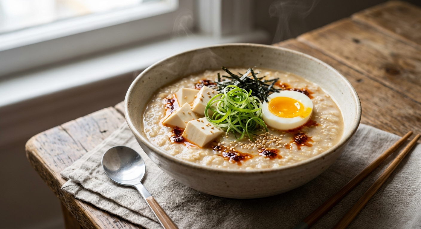 Savory Miso Oat Porridge with Silken Tofu & Scallions