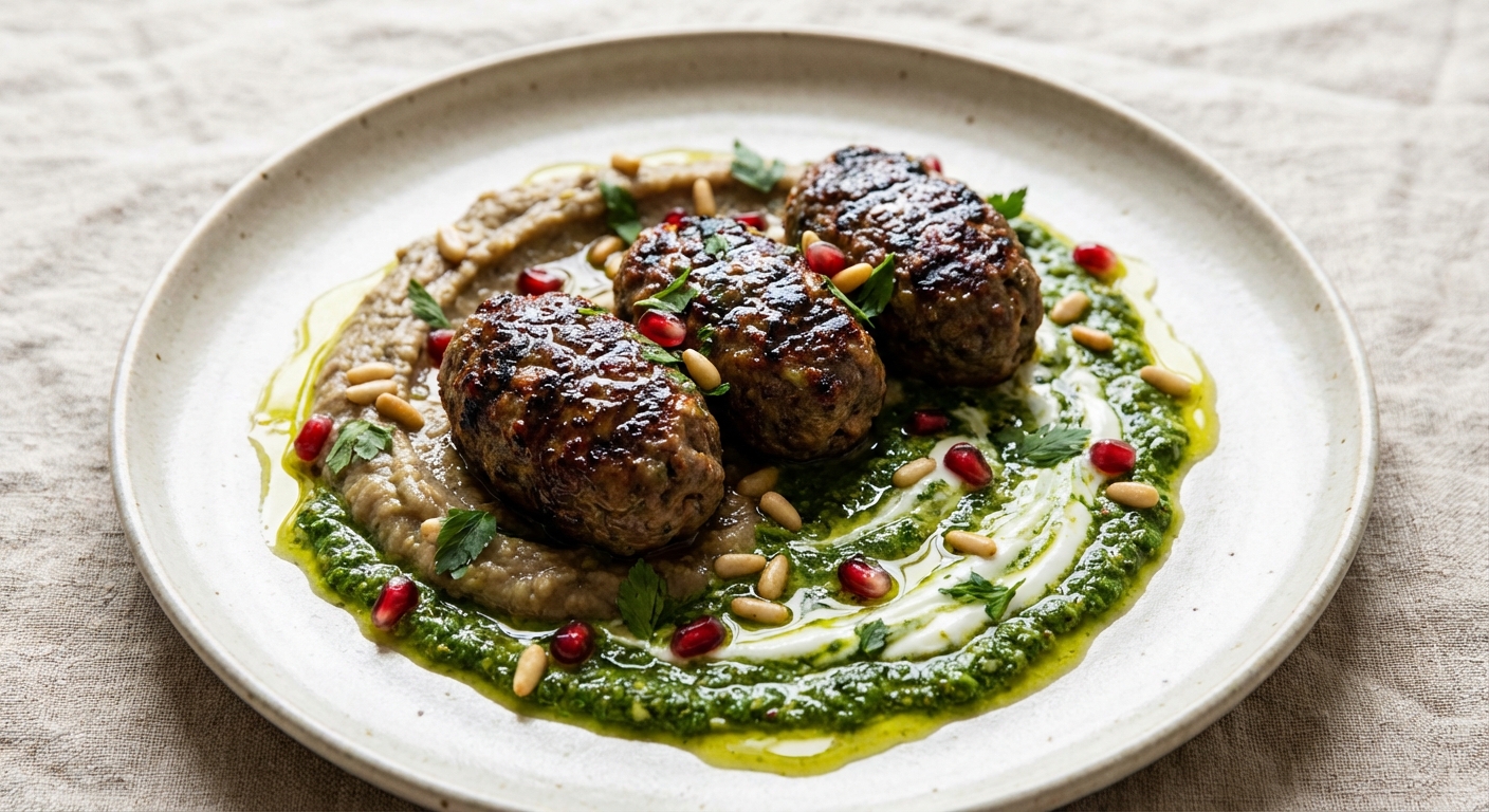 Lamb Kofta with Charred Eggplant & Herb Sauce