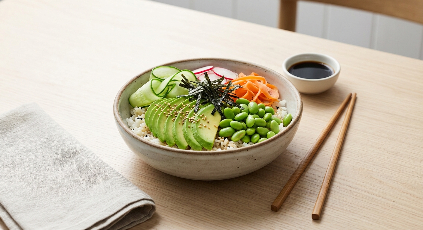 Vegetable Sushi Bowl with Edamame, Avocado & Nori