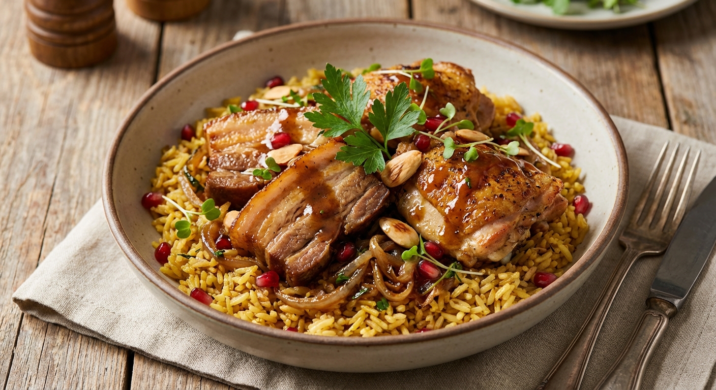 Savory Pork and Chicken Rice Pilaf