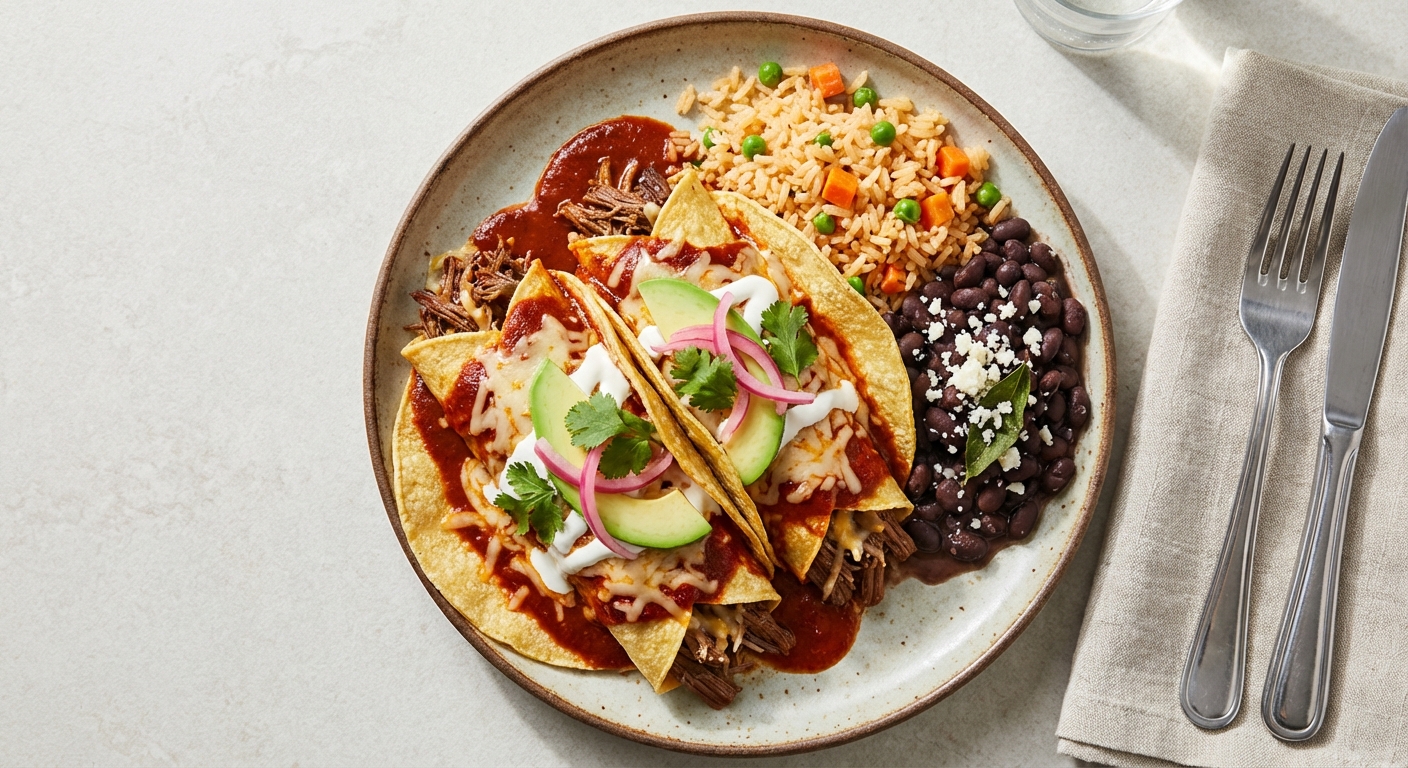 Beef Enchiladas with Mexican Rice & Black Beans